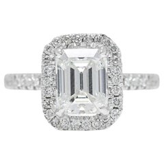 Luxurious 1.86ct Natural Diamond Halo Pave Ring in 18K White Gold by MOUAWAD