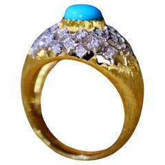Luxueuse bague en or 18 carats incrustée de turquoises et de multiples diamants