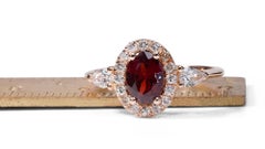 Luxurious 18k Rose Gold Halo Ring 1.08 Ct Garnet & Natural Diamonds, AIG Cert