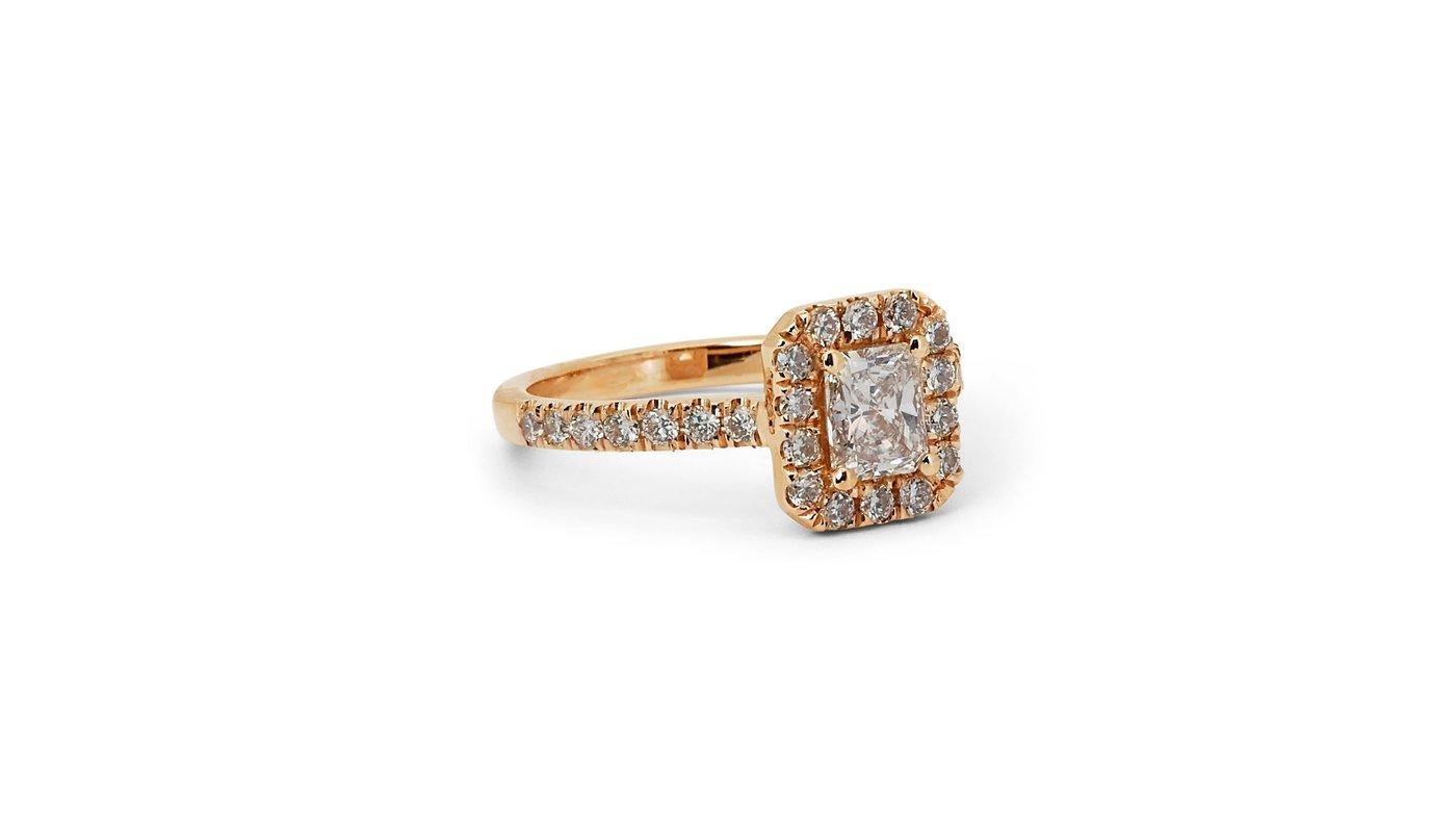 Women's Luxurious 18k Rose Gold Halo Ring w/ 1.21ct Natural Diamonds GIA Certificate