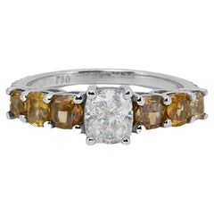 Luxueuse bague en or blanc 18 carats à 7 pierres avec certificat AIG de 2,57 carats de diamants naturels