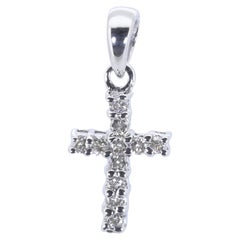 Luxurious 18k White Gold Cross Pendant with 0.11ct Natural Diamonds