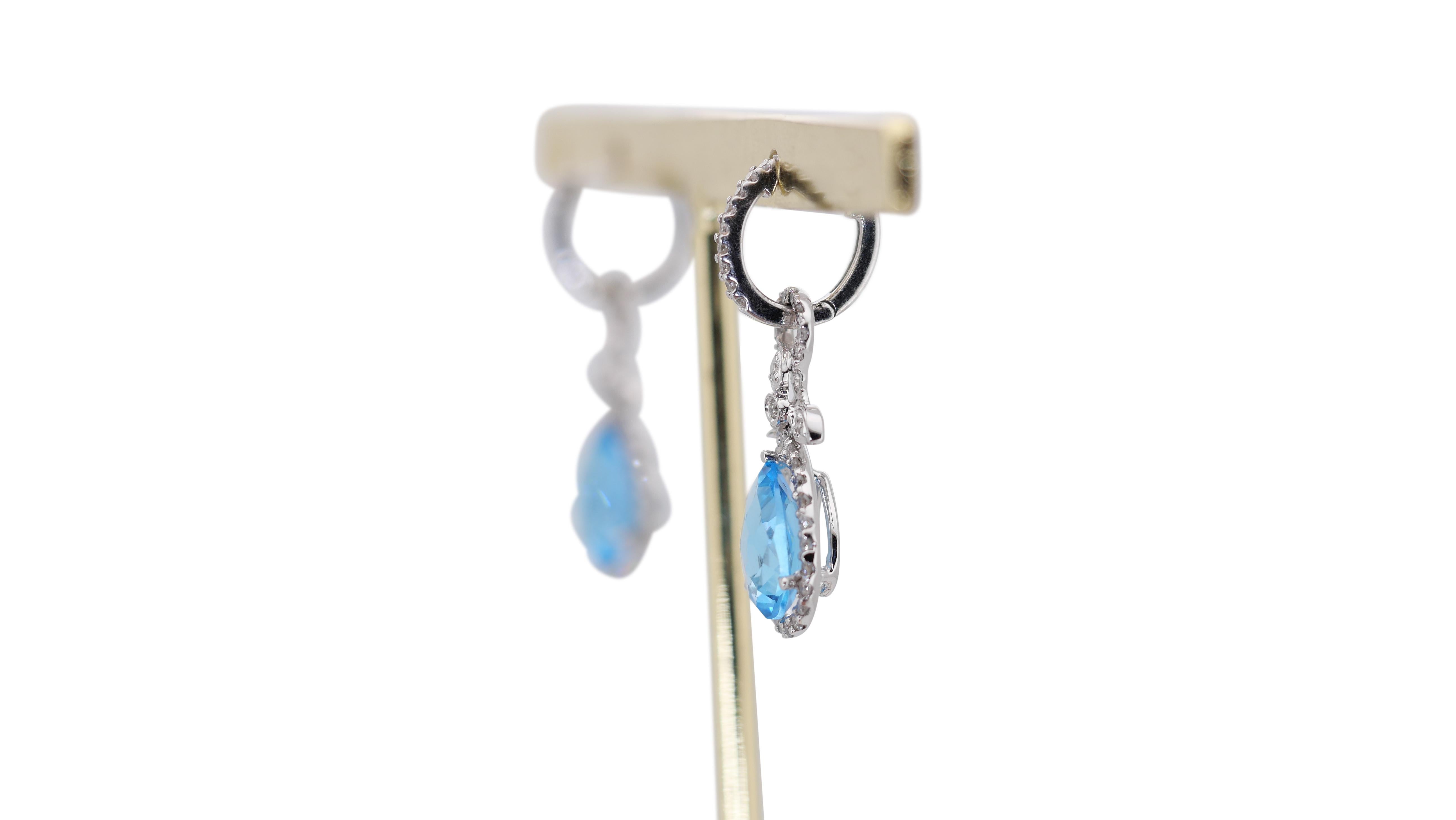 Luxurious 18k White Gold Dangle Earrings with 5 Carat Natural Topaz and Diamonds 1