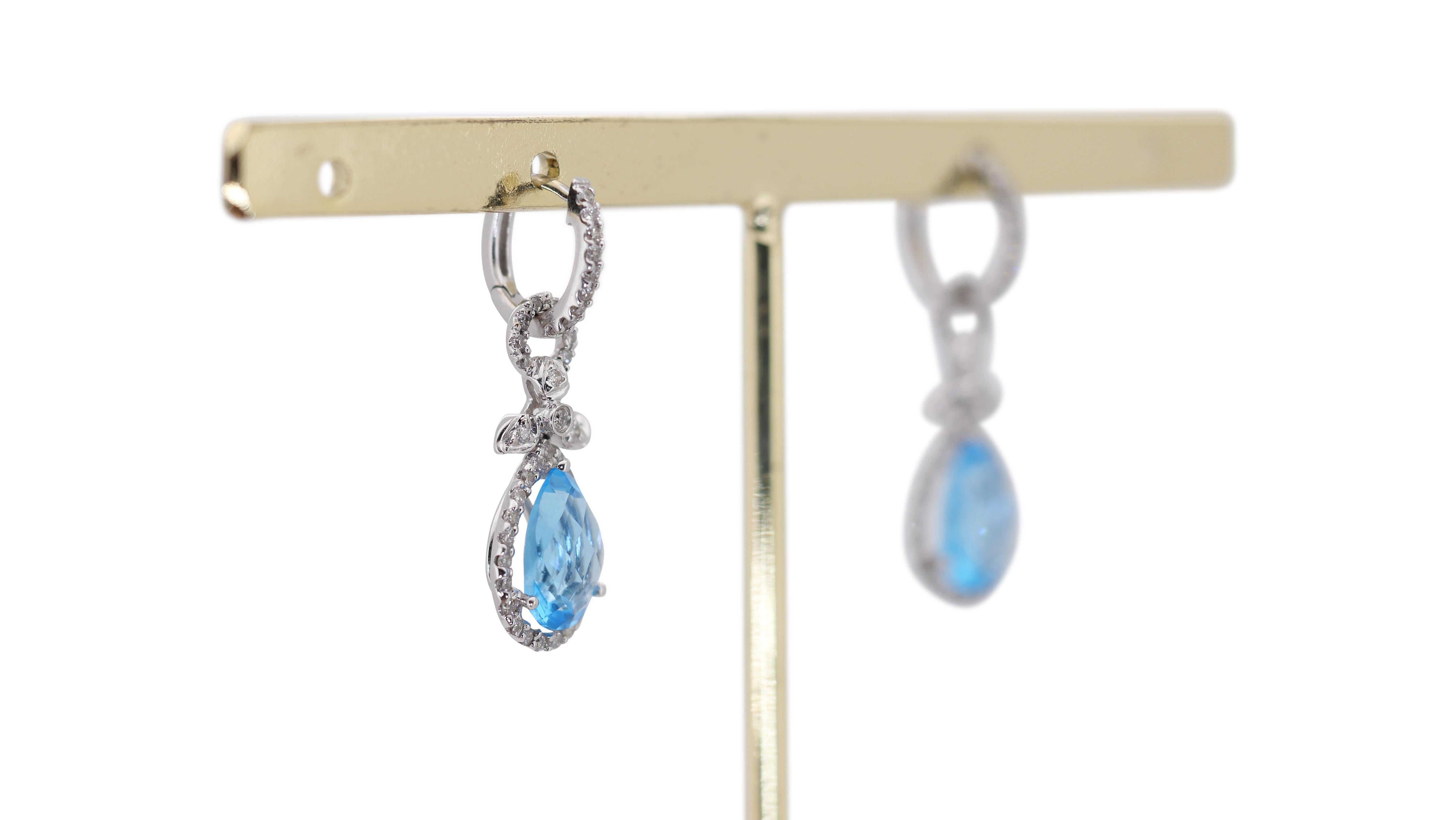 Luxurious 18k White Gold Dangle Earrings with 5 Carat Natural Topaz and Diamonds 2