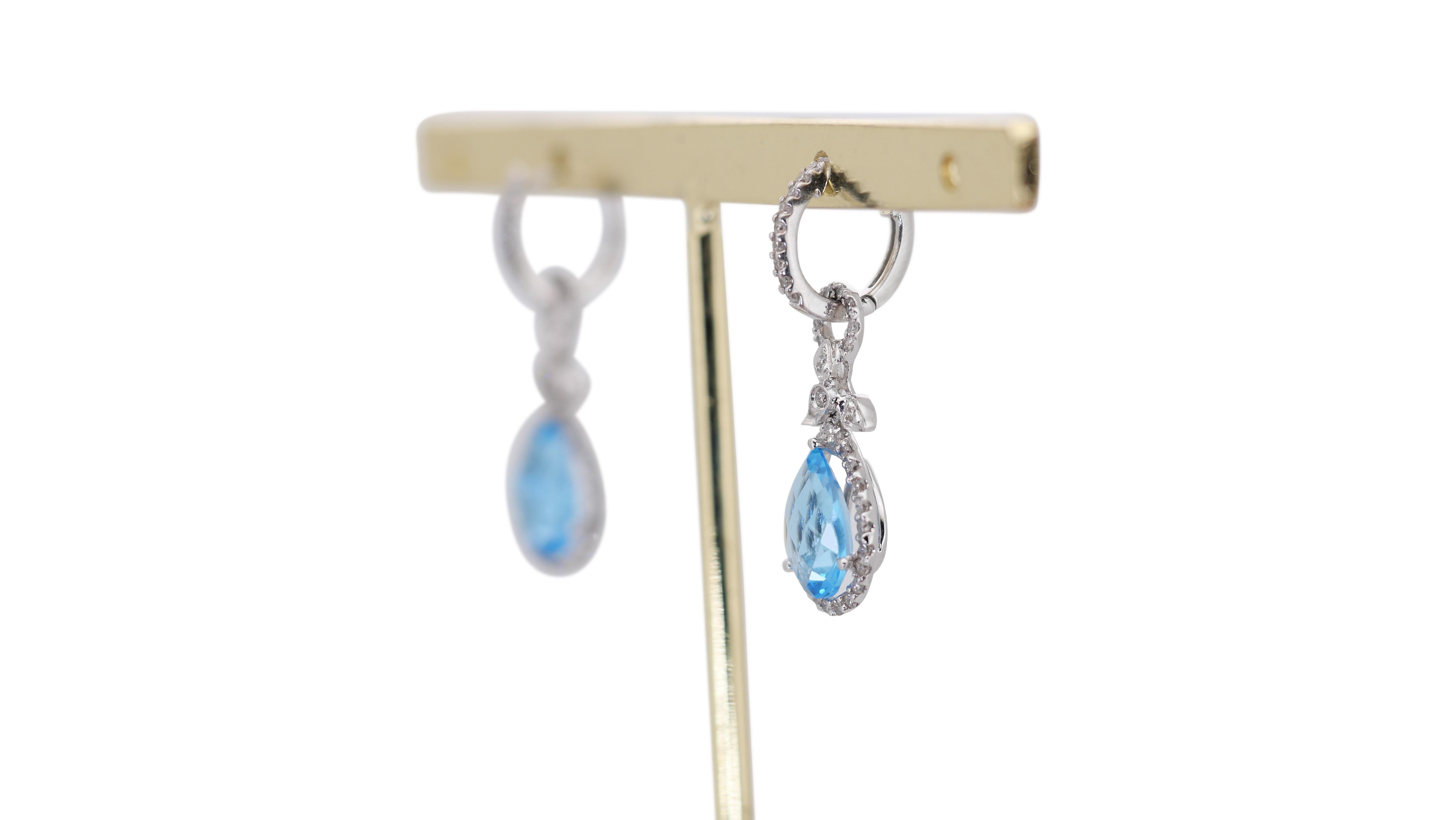 Luxurious 18k White Gold Dangle Earrings with 5 Carat Natural Topaz and Diamonds 3