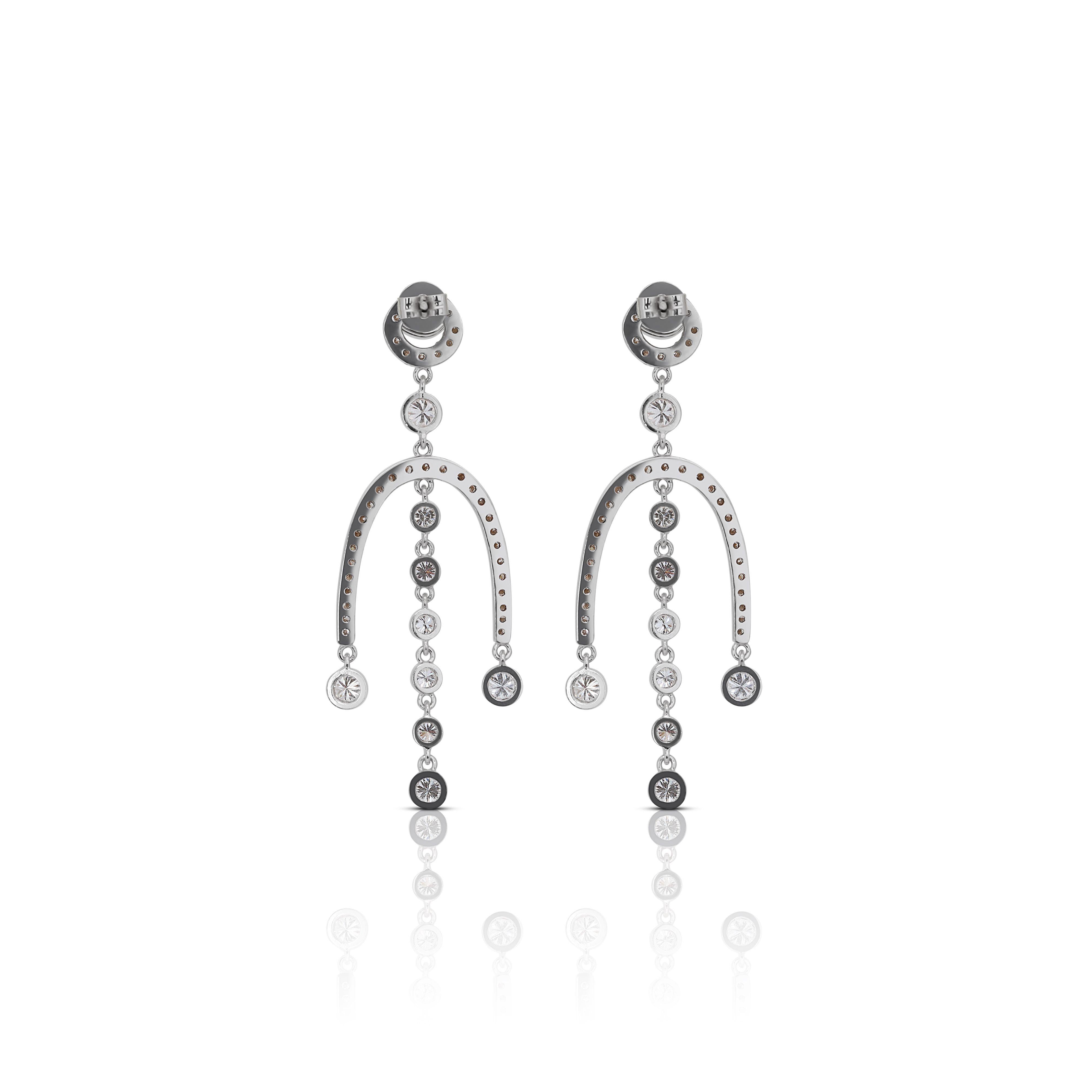 Women's or Men's Luxurious 18K White Gold Dangling Earrings with 0.39ct Natural Diamonds For Sale