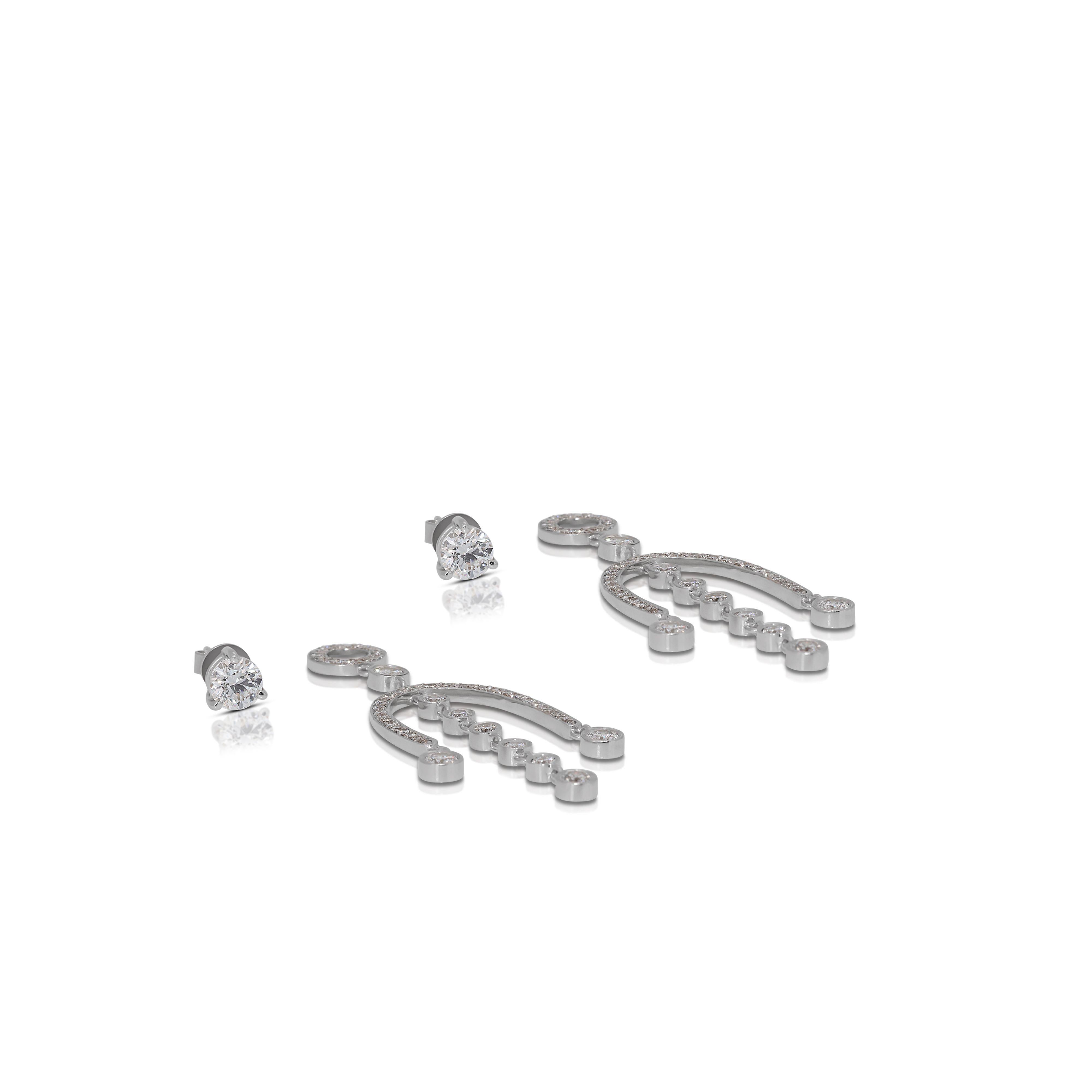 Luminous 0.39ct Natural Diamond Dangling Earrings in 18K White Gold For Sale 3
