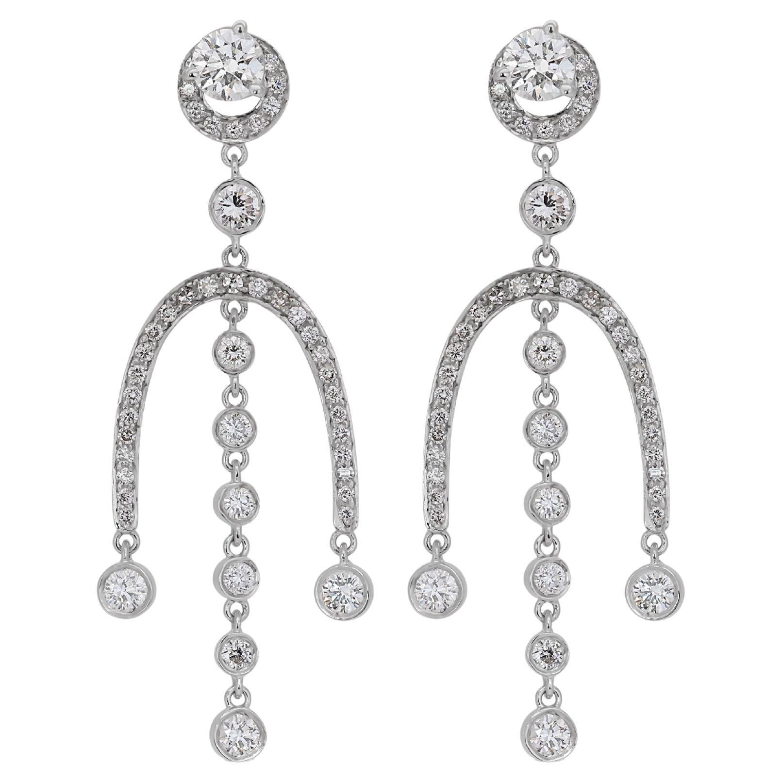 Luxurious 18K White Gold Dangling Earrings with 0.39ct Natural Diamonds For Sale