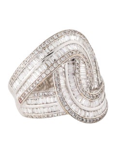 Luxurious 18K White Gold Diamond Cocktail Ring, 2.46ctw, Round & Baguette Cut