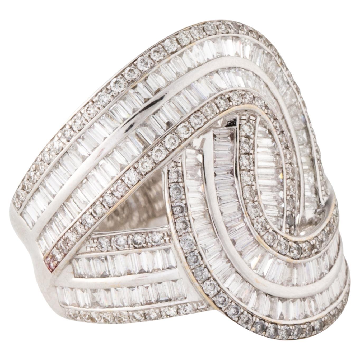 Luxurious 18K White Gold Diamond Cocktail Ring, 2.46ctw, Round & Baguette Cut For Sale