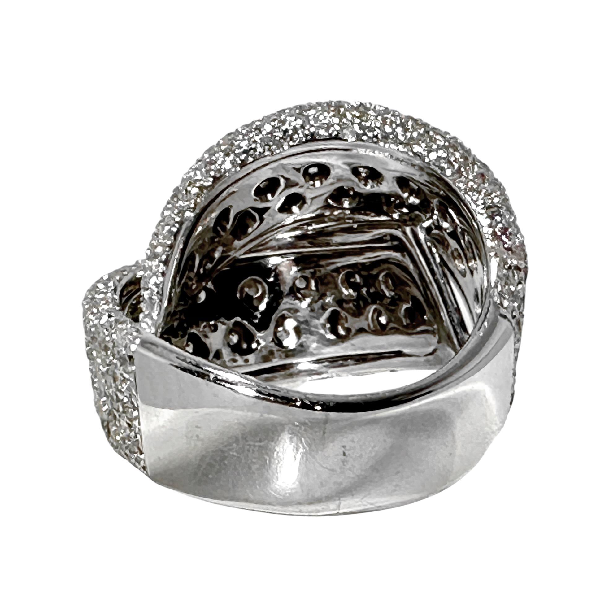 Women's Luxurious 18K White Gold & Diamond Encrusted Bypass Dome Ring with Italian Flair For Sale