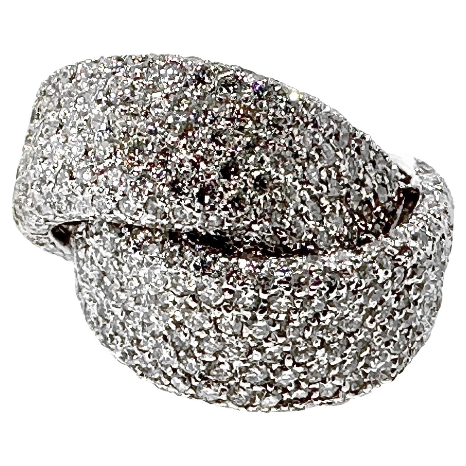 Luxurious 18K White Gold & Diamond Encrusted Bypass Dome Ring with Italian Flair For Sale