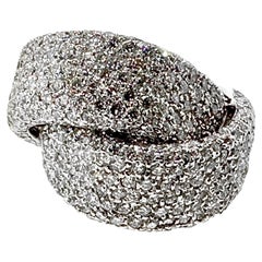 Luxurious 18K White Gold & Diamond Encrusted Bypass Dome Ring with Italian Flair