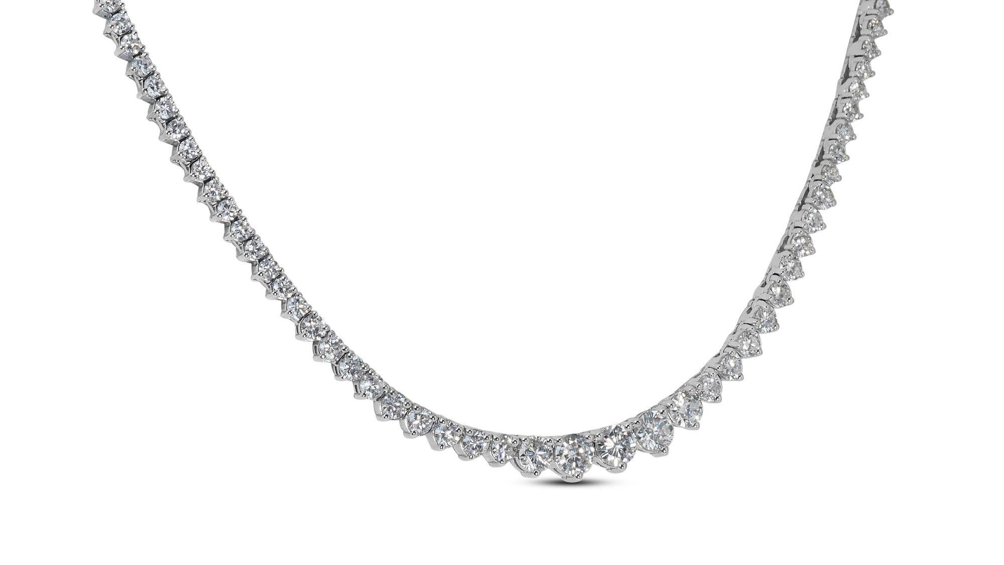 Round Cut Luxurious 18k White Gold Diamond Necklace w/7.63 ct - IGI Certified For Sale