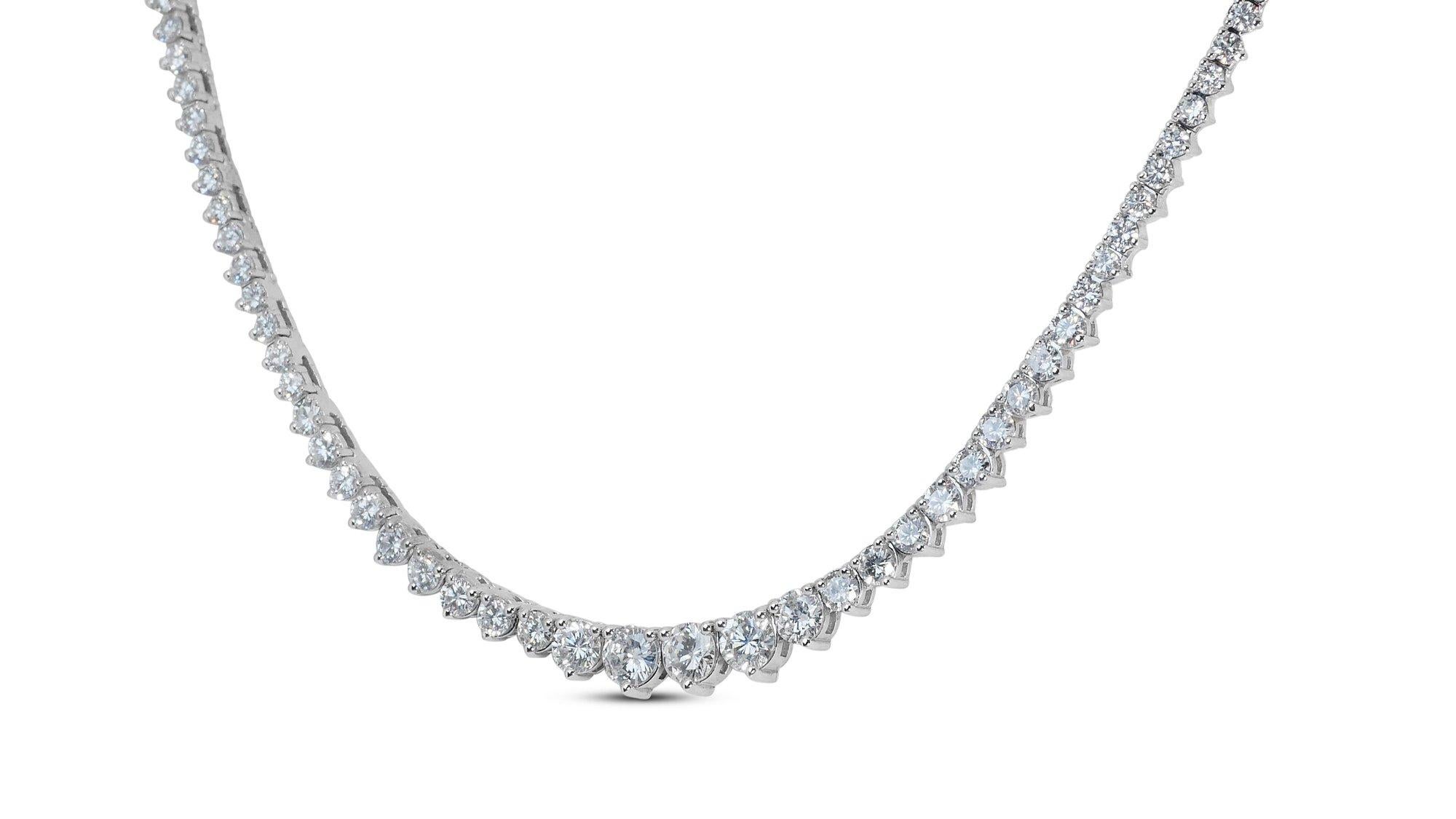 Luxurious 18k White Gold Diamond Necklace w/7.63 ct - IGI Certified For Sale 2