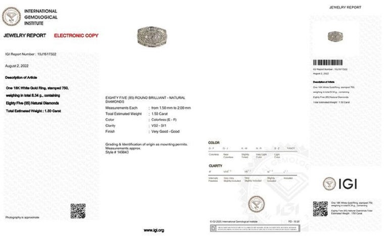 Edwardian Luxurious 18K White gold Dome Ring with 1.50 ct Natural Diamond -IGI Certificate For Sale
