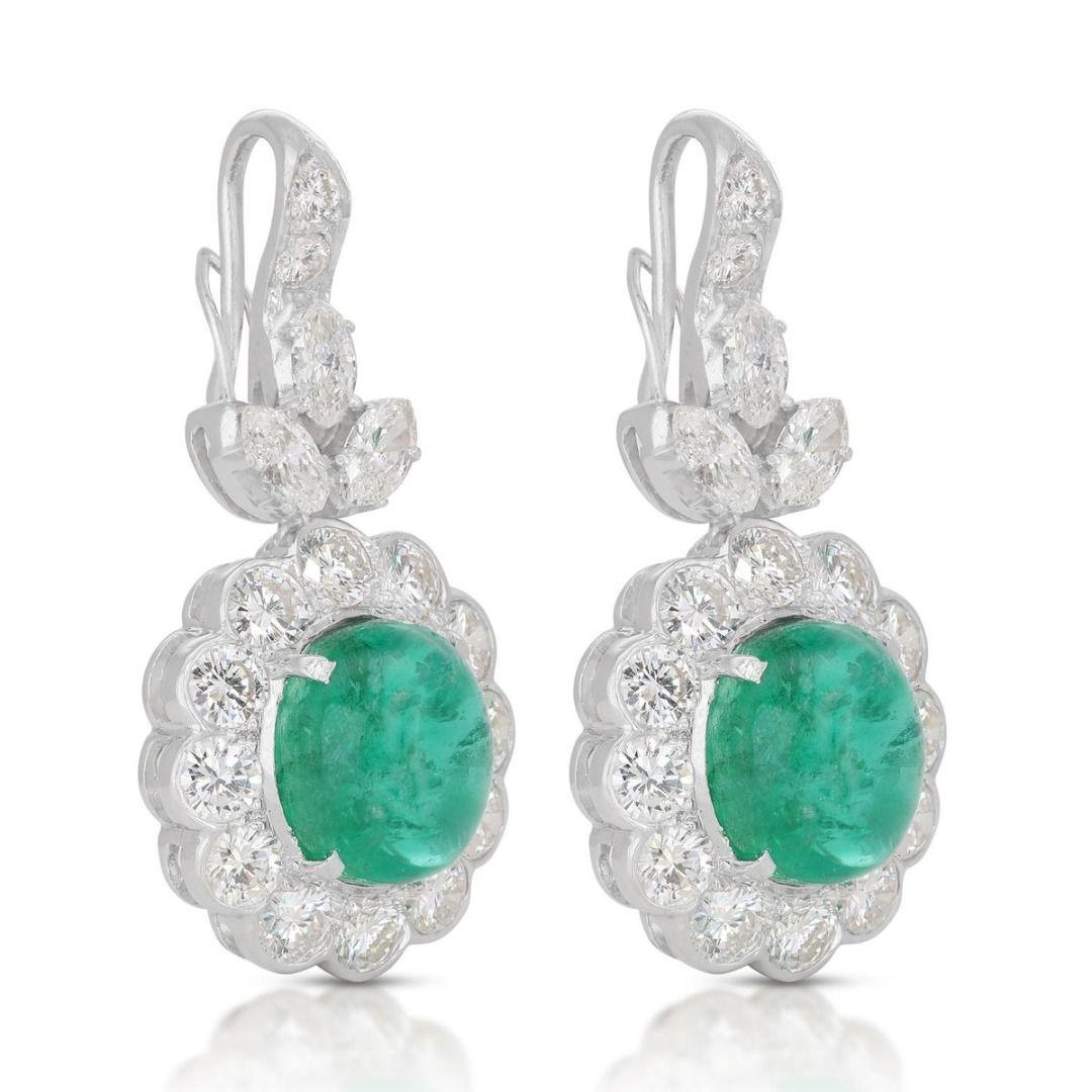 Round Cut Luxurious 18K White Gold Emerald Earrings For Sale