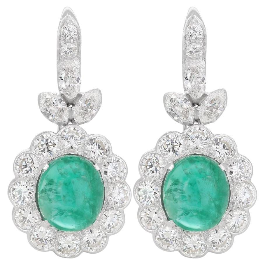 Luxurious 18K White Gold Emerald Earrings For Sale