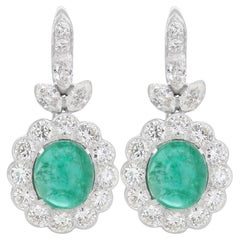 Luxurious 18K White Gold Emerald Earrings