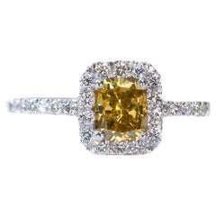 Lussuoso anello aureola in oro bianco 18 carati con diamanti naturali da 0,93 ct, certificato AIG
