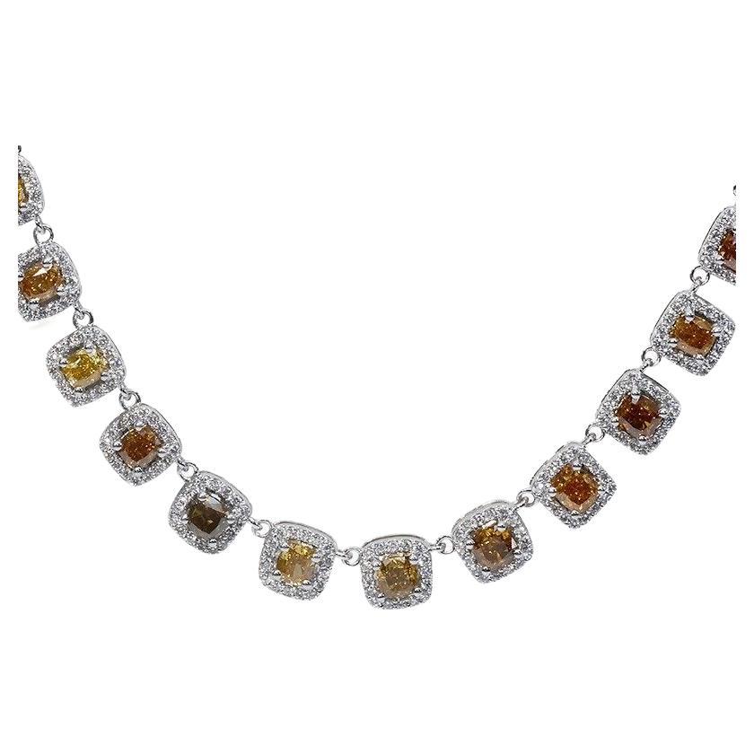 Luxuriöse 18k Weißgold Halo Riviera-Halskette mit 31.0 Karat natürlichen Diamanten, AIG-zertifiziert