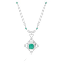 Luxurious 18K White Gold Necklace with 1.96ct Emerald and Diamonds