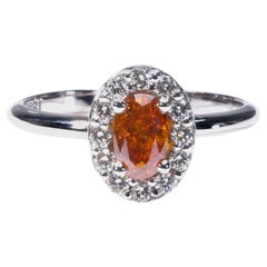 Lujoso anillo halo ovalado de oro blanco de 18 quilates con diamantes naturales de 0,88 quilates, certificado AIG