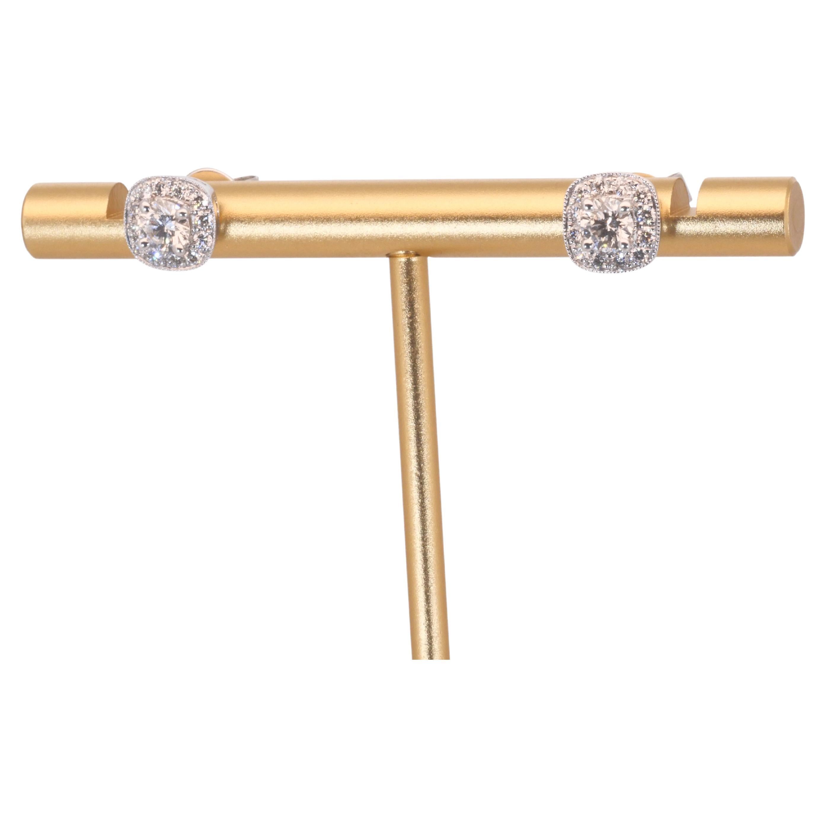 Luxurious 18k White Gold Pair of Halo Stud Earrings w/ 0.83ct Natural