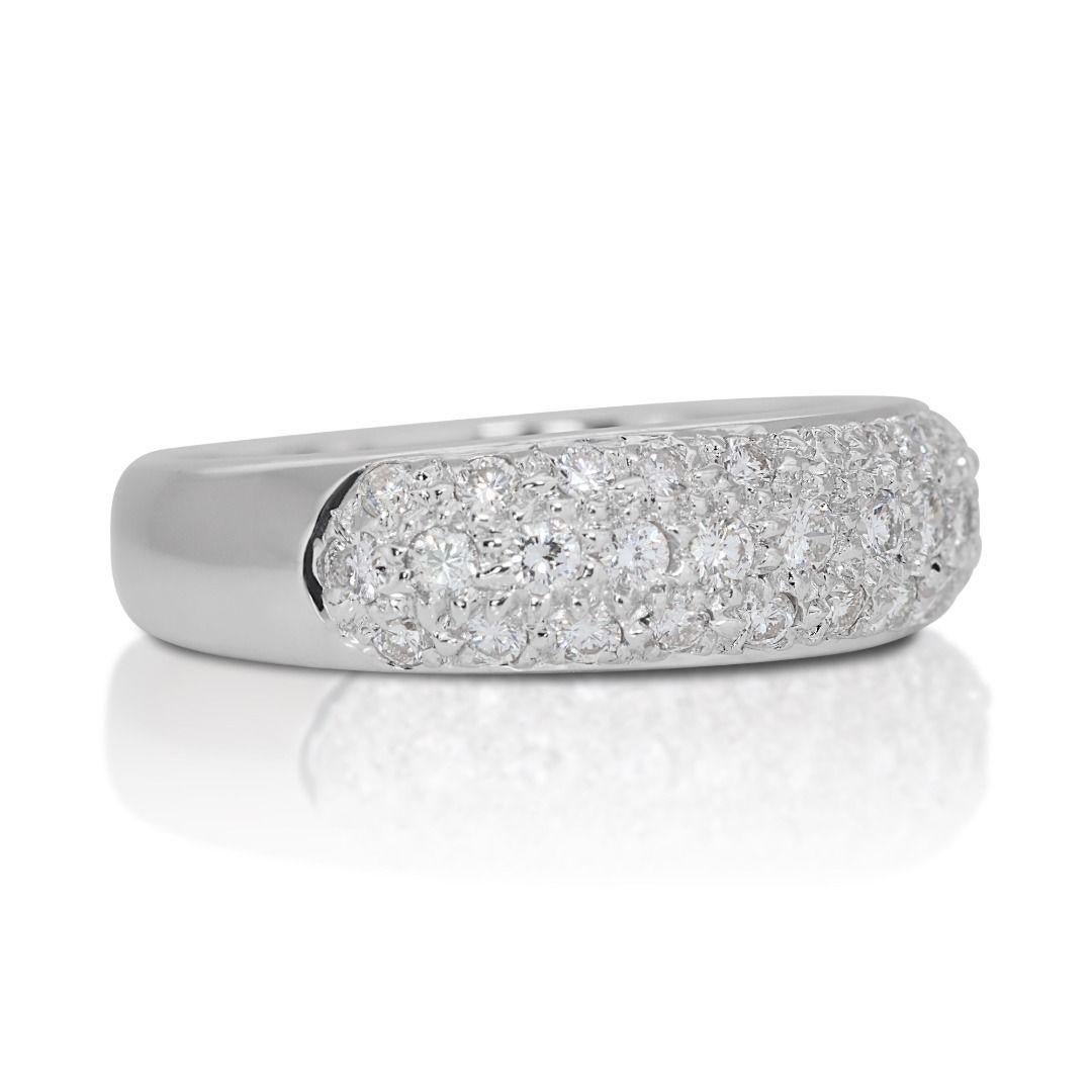 Round Cut Luxurious 18k White Gold Pave Ring with 0.60 Carat Natural Diamonds For Sale