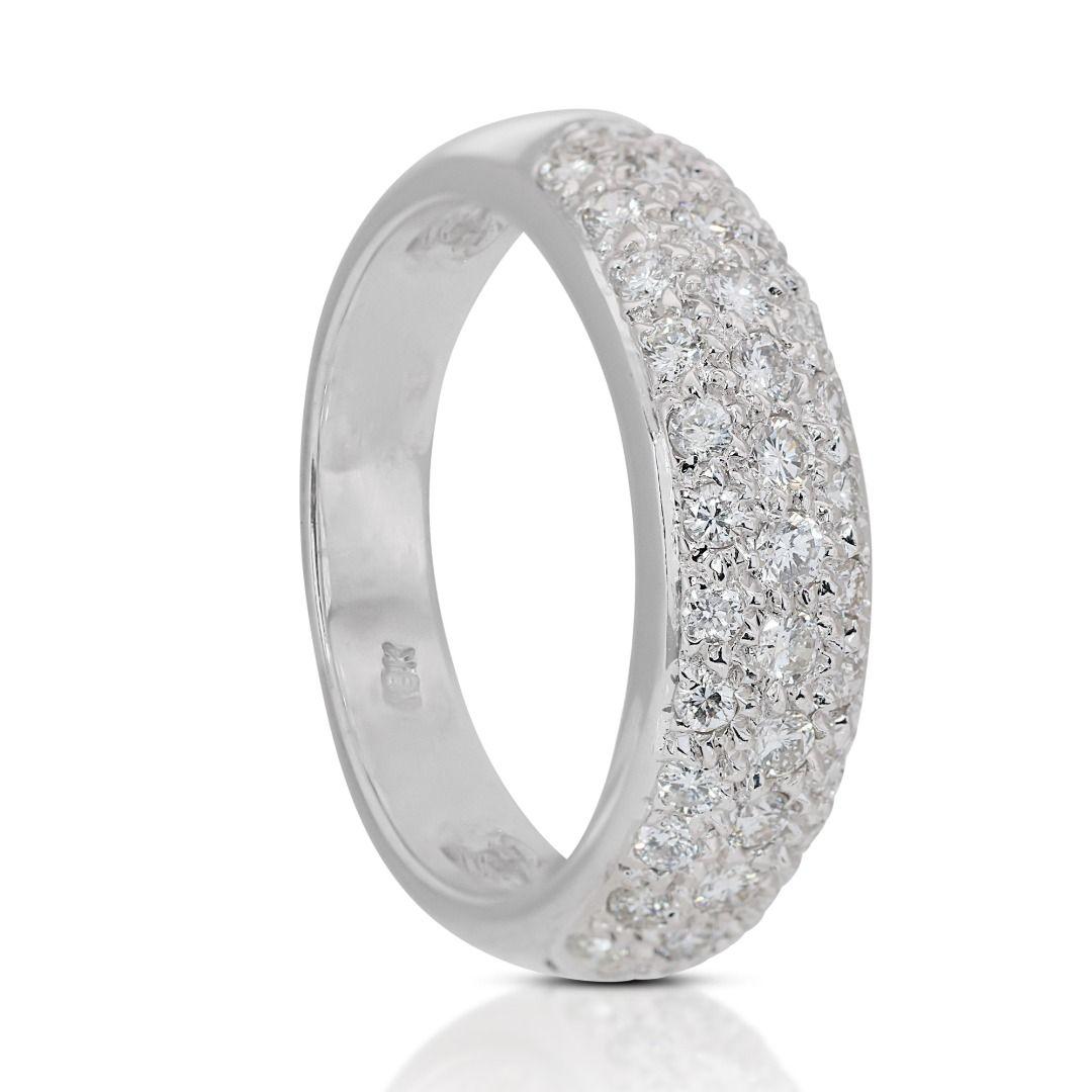 Women's or Men's Luxurious 18k White Gold Pave Ring with 0.60 Carat Natural Diamonds For Sale