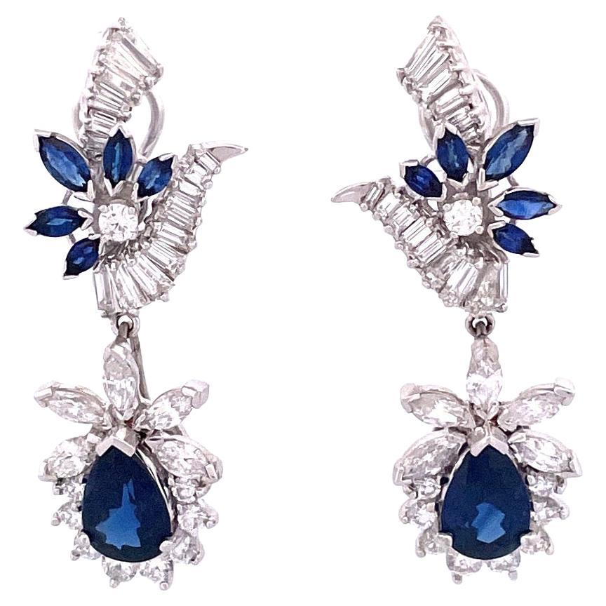 Luxurious 18k White Gold Sapphire and Diamond Convertible Earrings For Sale