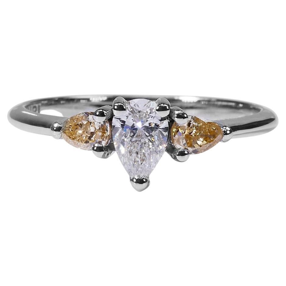 Luxurious 18k White Gold Three Stone with 0.62 ct Natural Diamonds AIG Cert For Sale at 1stDibs