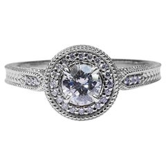 Luxurious 18k White Gold Vintage Ring with 0.59 ct Natural Diamonds AIG Cert