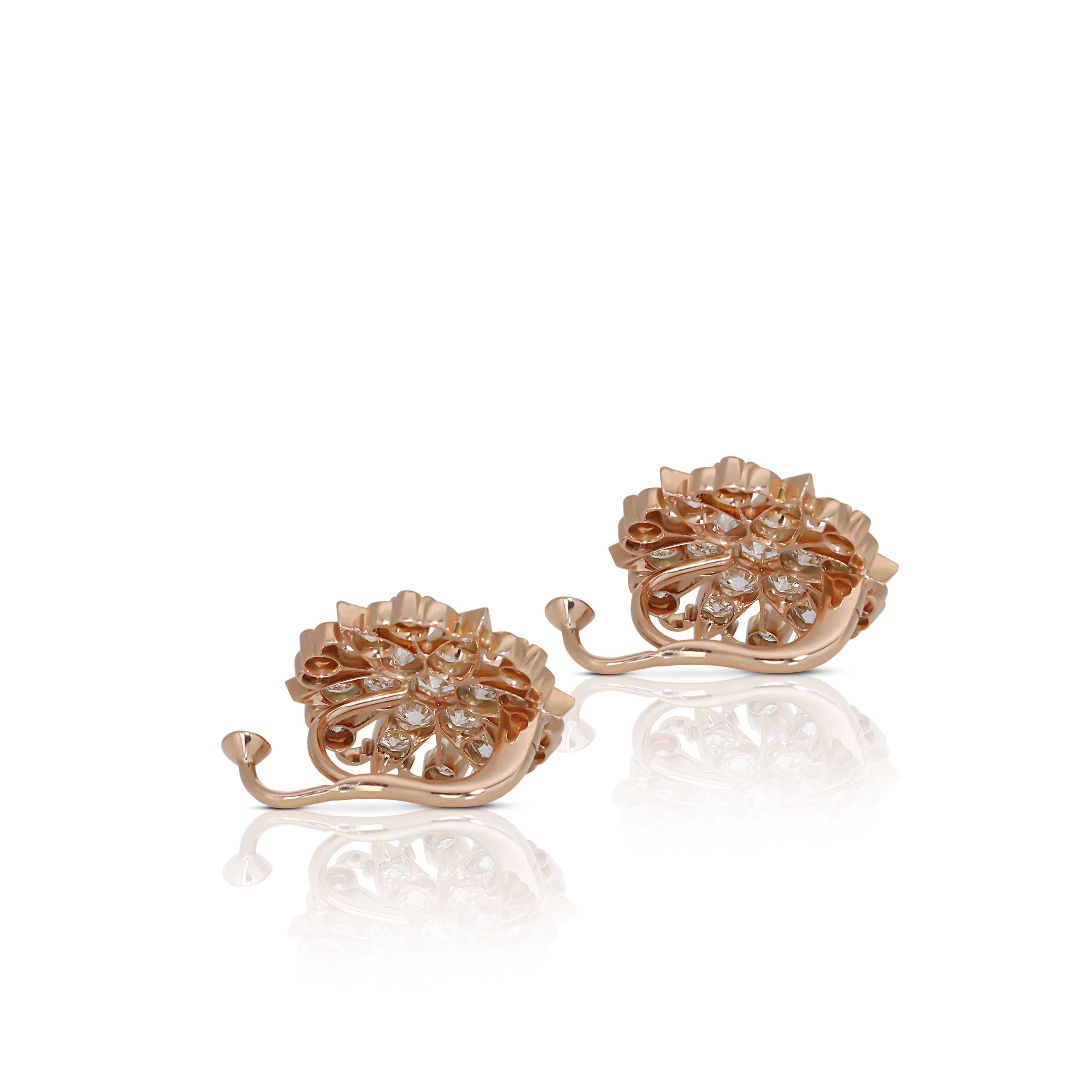 Women's Luxurious 18k Yellow Gold Cluster Earrings with 2.06 Carat of Natural Diamonds