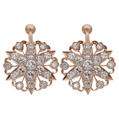 Luxurious 18k Yellow Gold Cluster Earrings with 2.06 Carat of Natural Diamonds