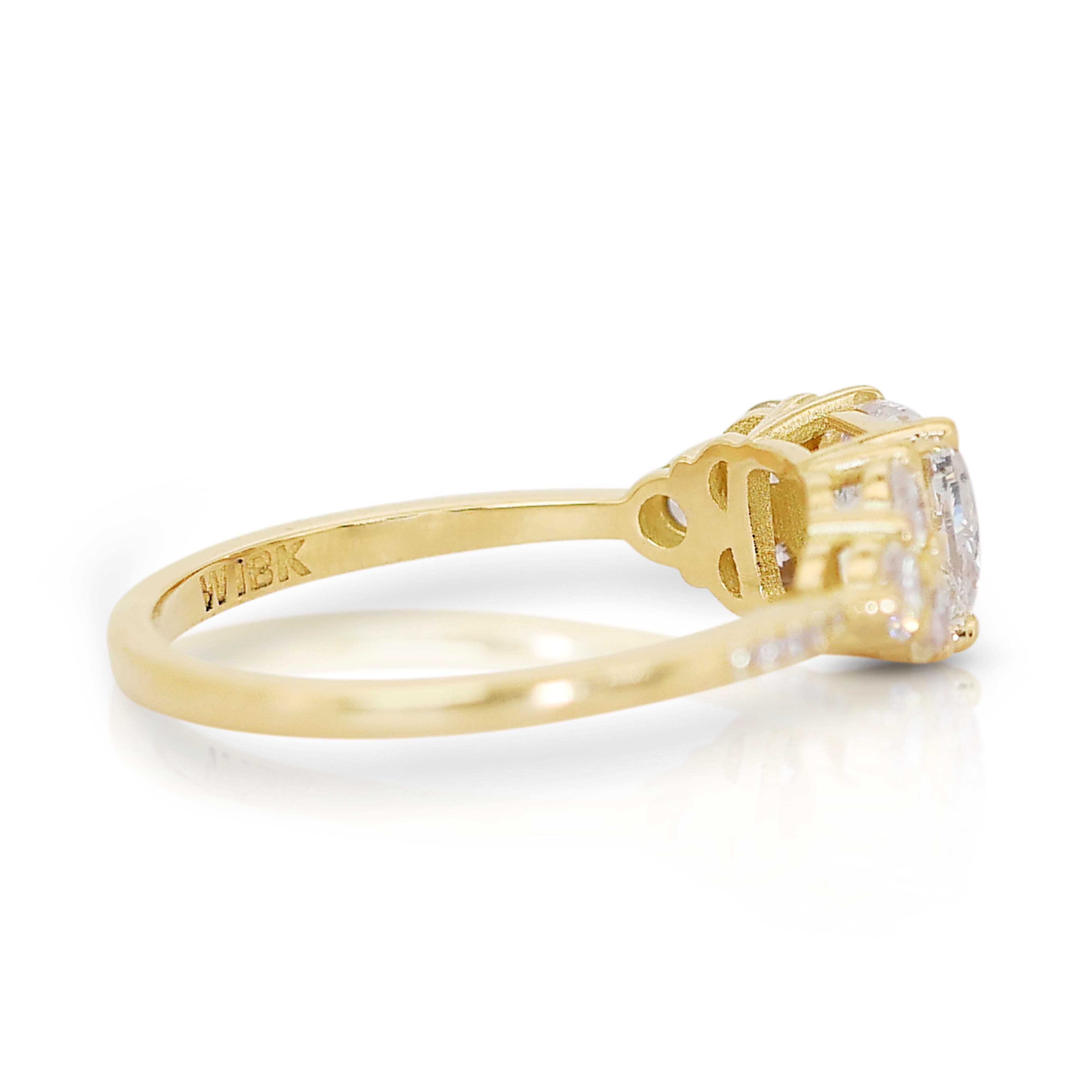 Cushion Cut Luxurious 18k Yellow Gold Diamond Pave Ring w/1.70 ct - IGI Certified