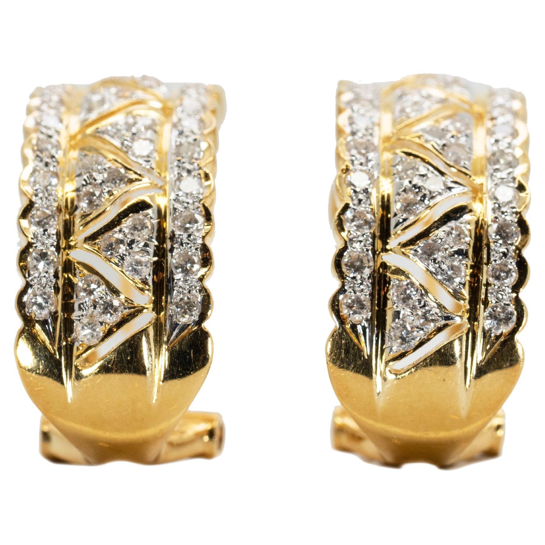 Luxurious 18k Yellow Gold Earrings with 0.50 Ct Natural Diamonds For Sale  at 1stDibs