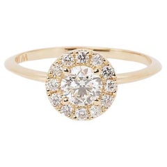 Luxurious 18k Yellow gold Halo Engagement Ring 0.70 ct Natural Diamonds AIG Cert