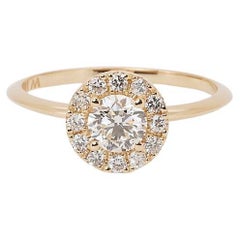 Luxurious 18k Yellow gold Halo Engagement Ring 0.70 ct Natural Diamonds AIG Cert