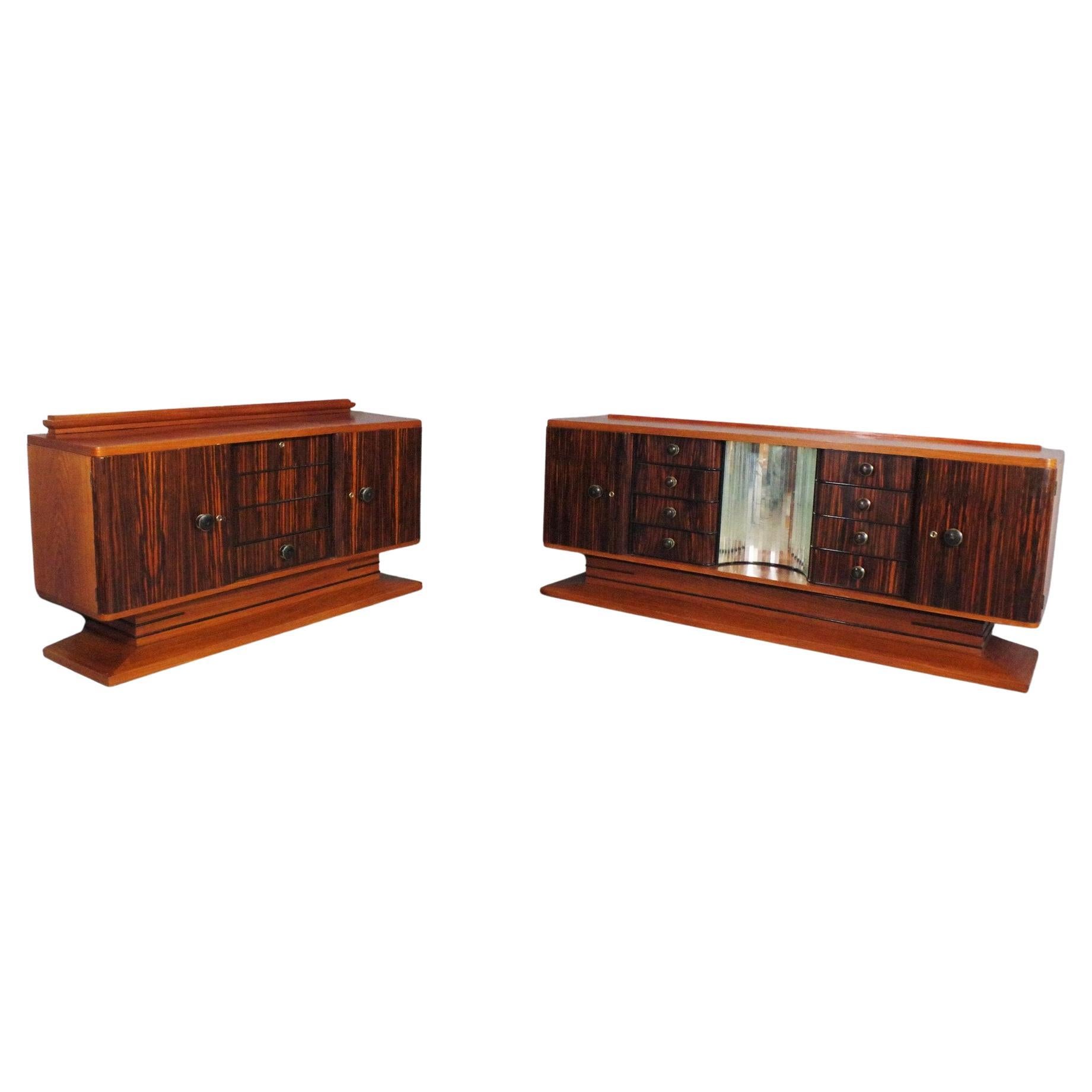 Luxurious 1940s Italian Art Deco Ebony Sideboard Set with Mirrors
