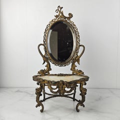 Luxurious 19th-Century Rococo Revival Vanity Mirror with Gilt Bronze Frame