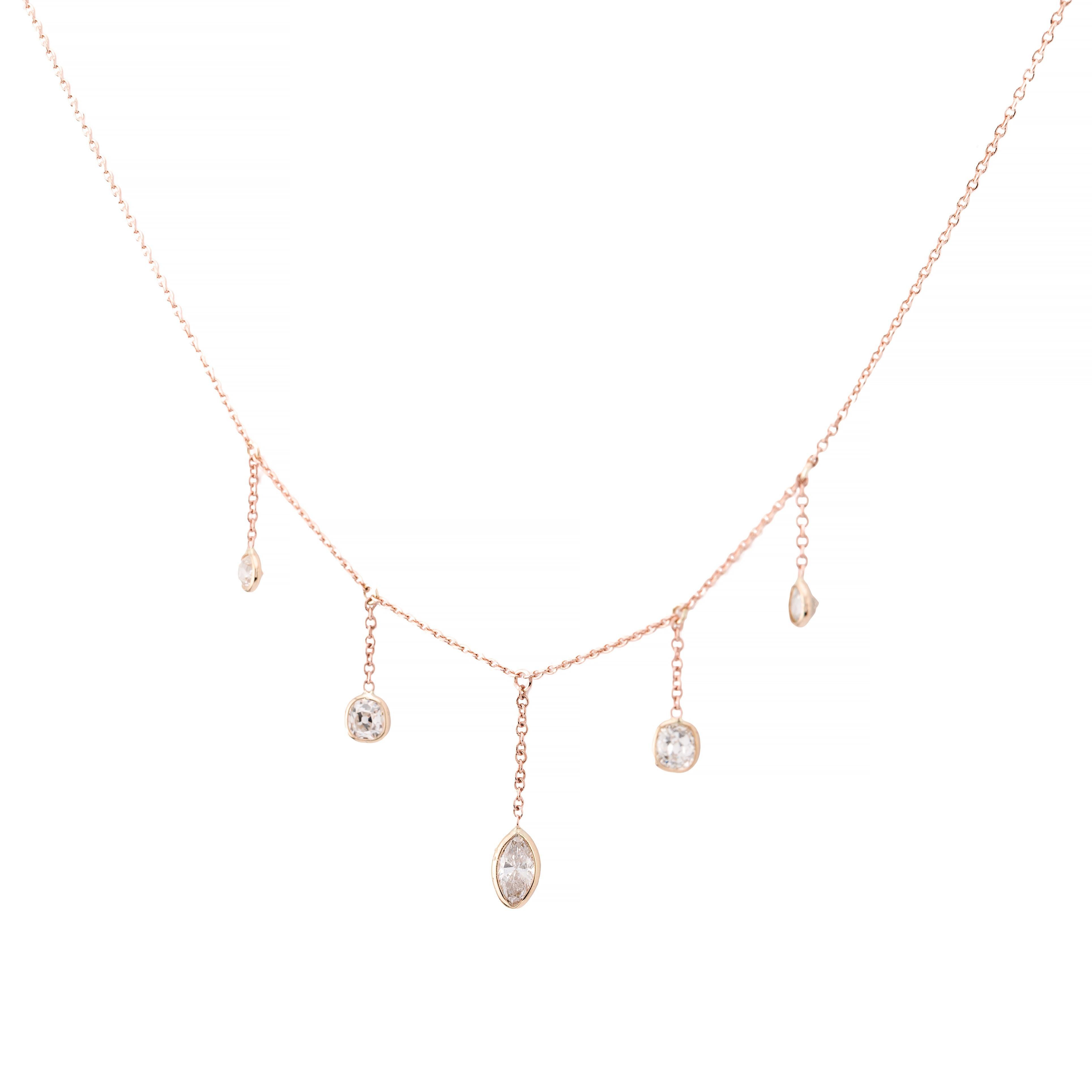Aston Estate Jewelry presents:

A refined victorian bib necklace featuring old mine cut diamonds totaling 1.74 carats with H color and SI1 clarity. Accented with marquise cut diamonds totaling 0.30 carats, also H color and SI1 clarity.

Crafted in