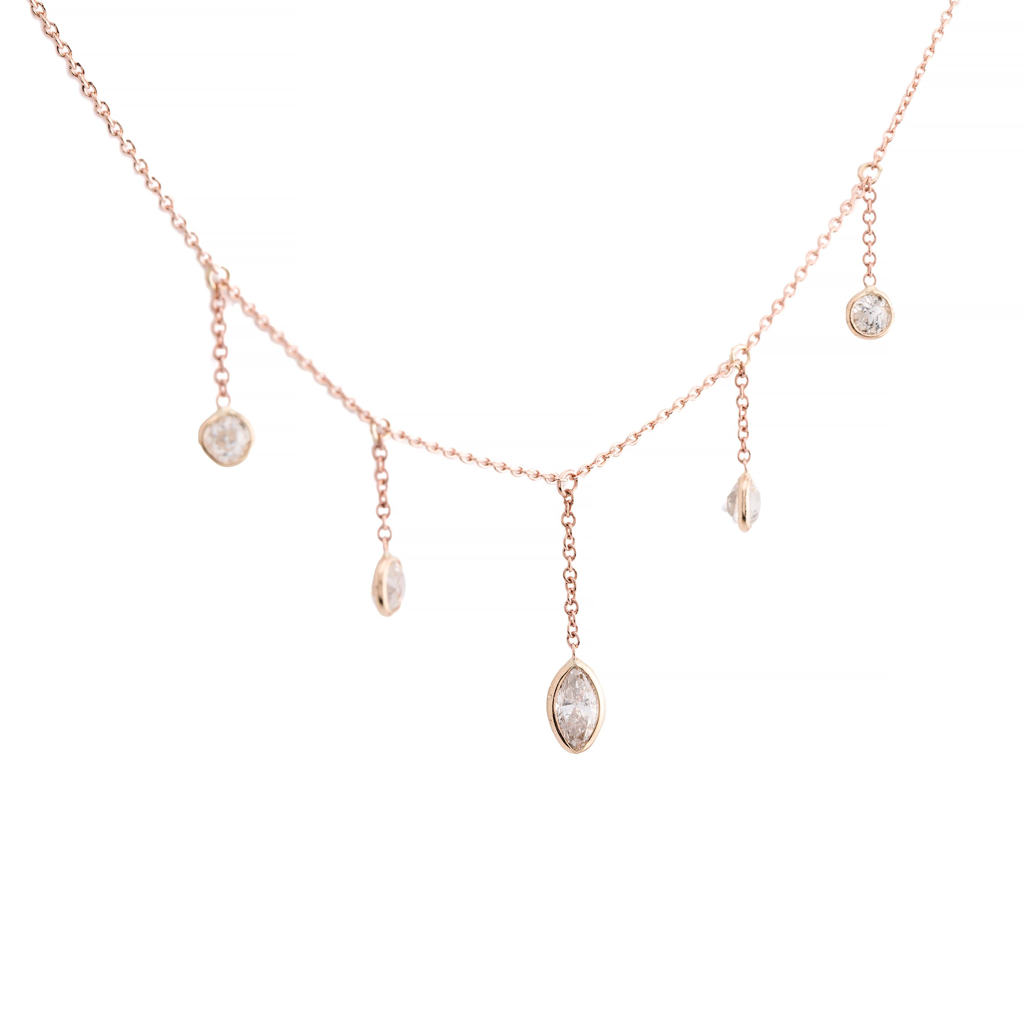 Victorian Luxurious 2.04ctw Mine Cut Diamond Fringe Necklace in 14K Rose Gold For Sale