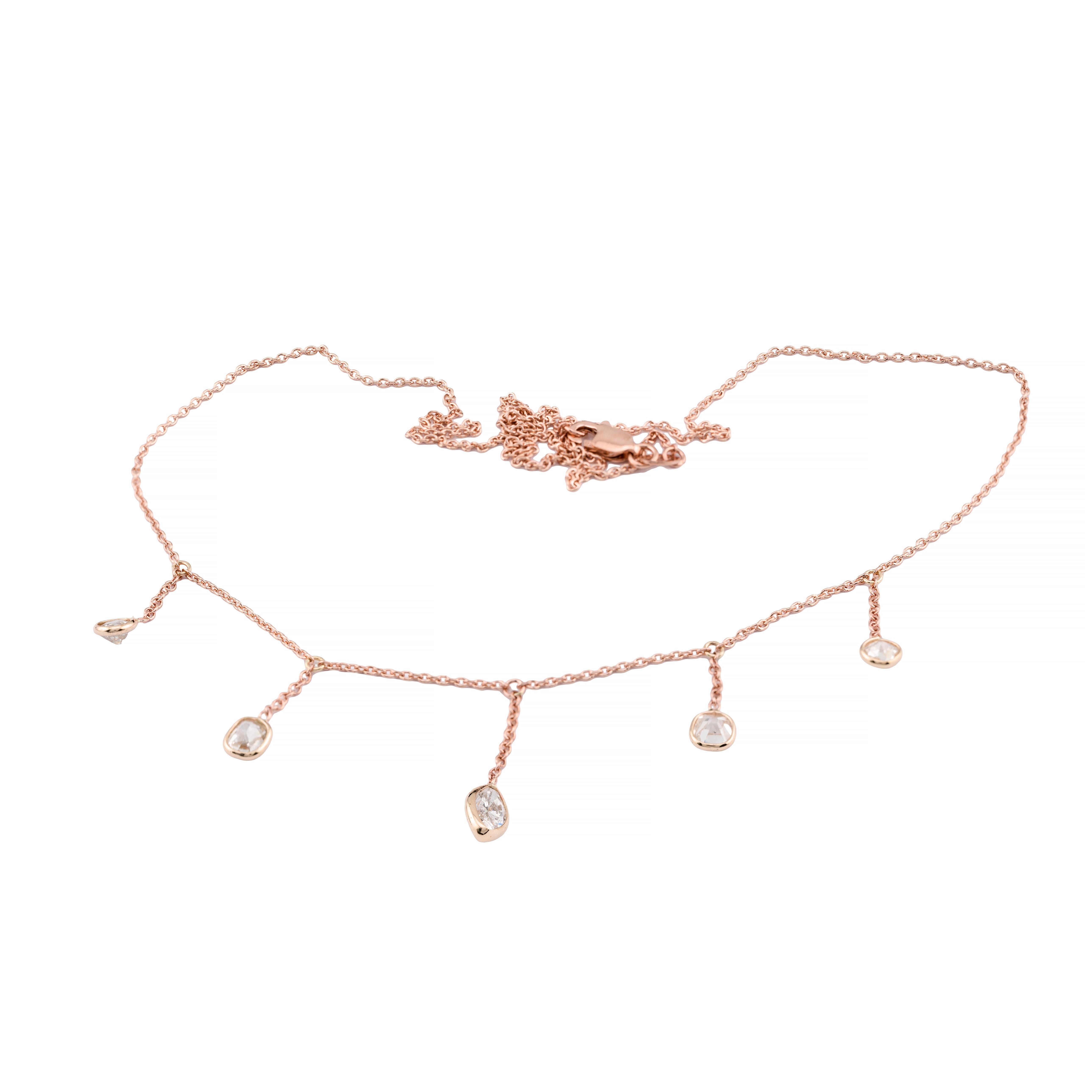 Old Mine Cut Luxurious 2.04ctw Mine Cut Diamond Fringe Necklace in 14K Rose Gold For Sale