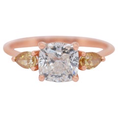 Luxurious 2.15ct Diamonds 3-Stones Ring in 18k Rose Gold - IGI Certified