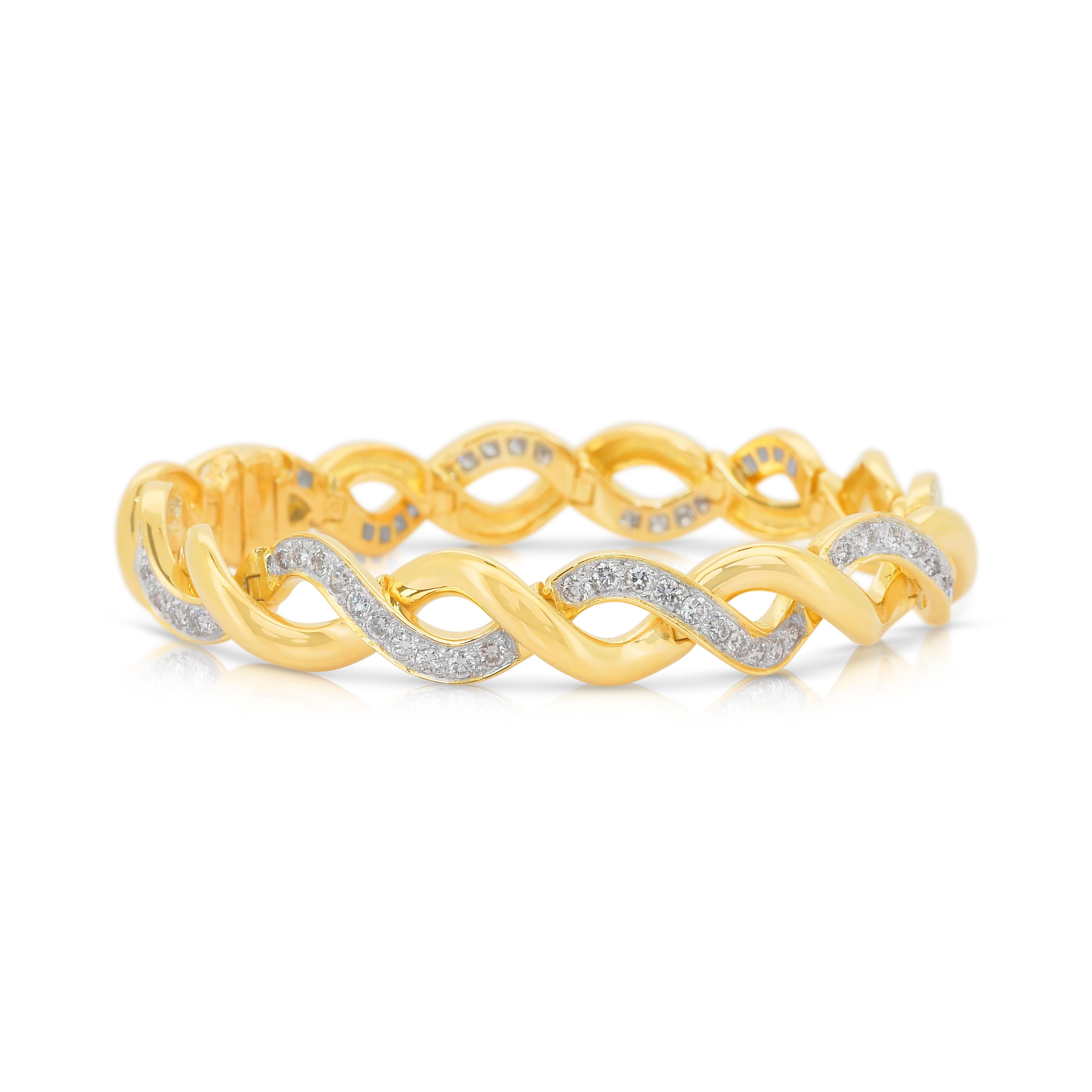 Taglio rotondo Lussuoso bracciale con 2,16 carati di diamanti in oro giallo 20k - certificato IGI in vendita