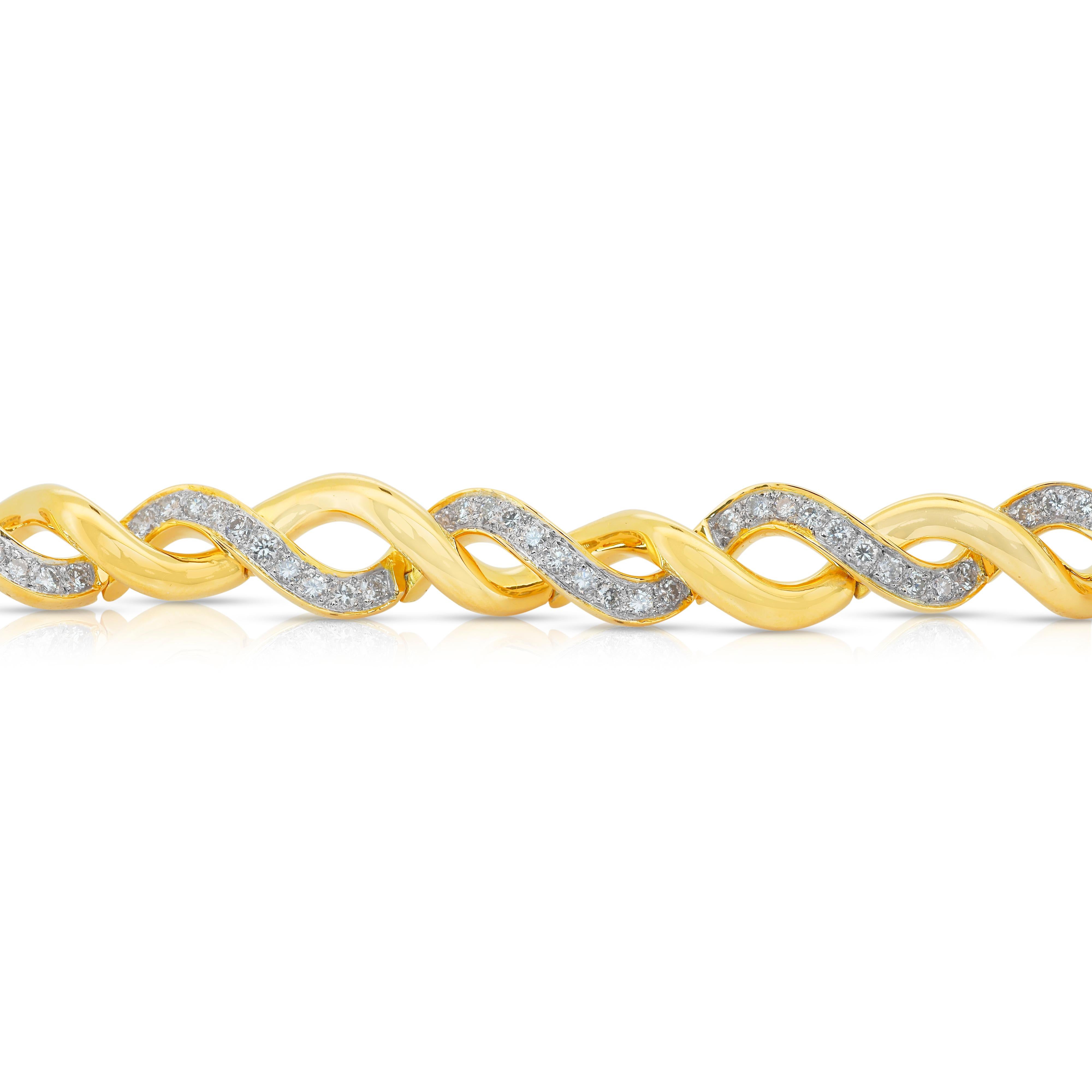 Lussuoso bracciale con 2,16 carati di diamanti in oro giallo 20k - certificato IGI in vendita 1