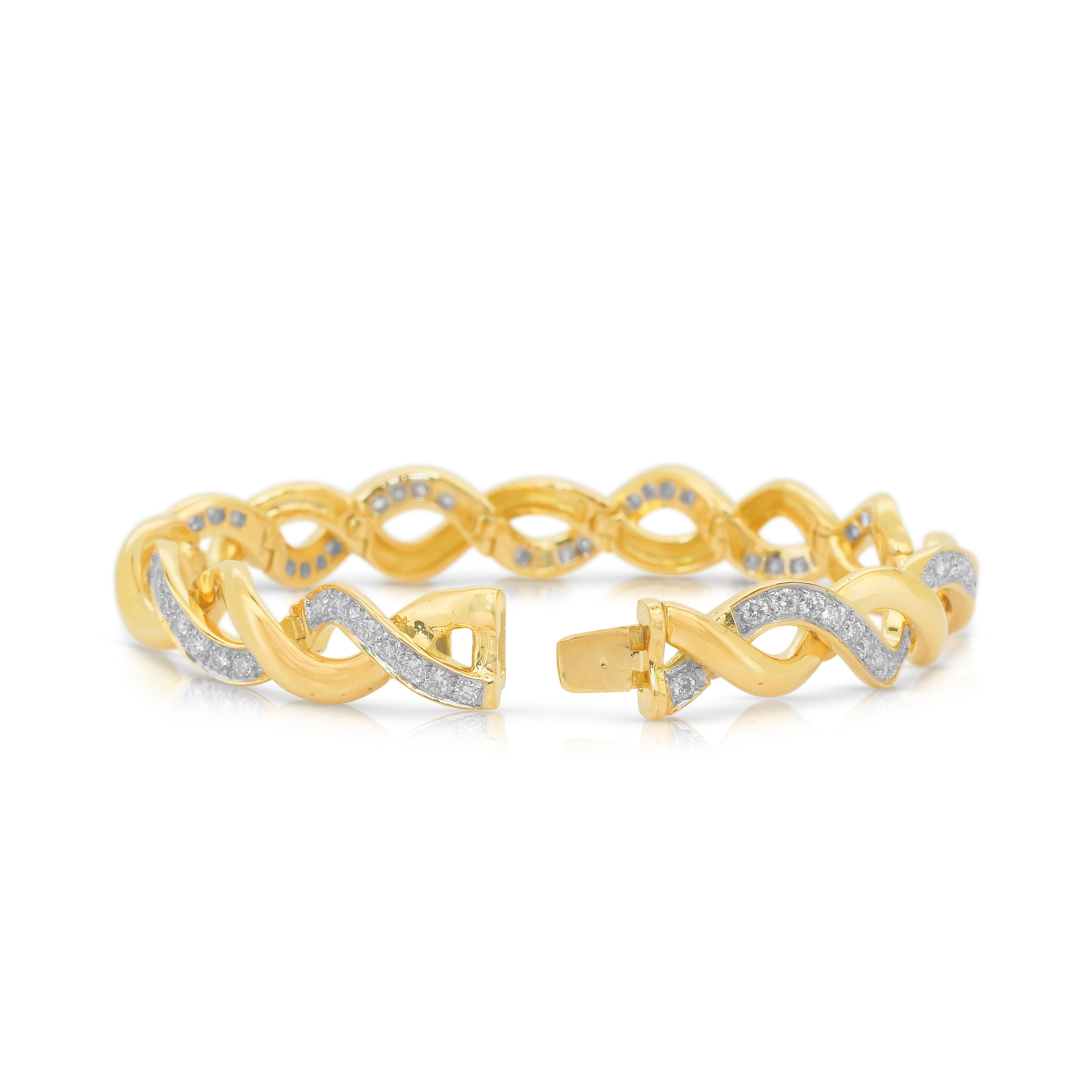 Lussuoso bracciale con 2,16 carati di diamanti in oro giallo 20k - certificato IGI in vendita 4