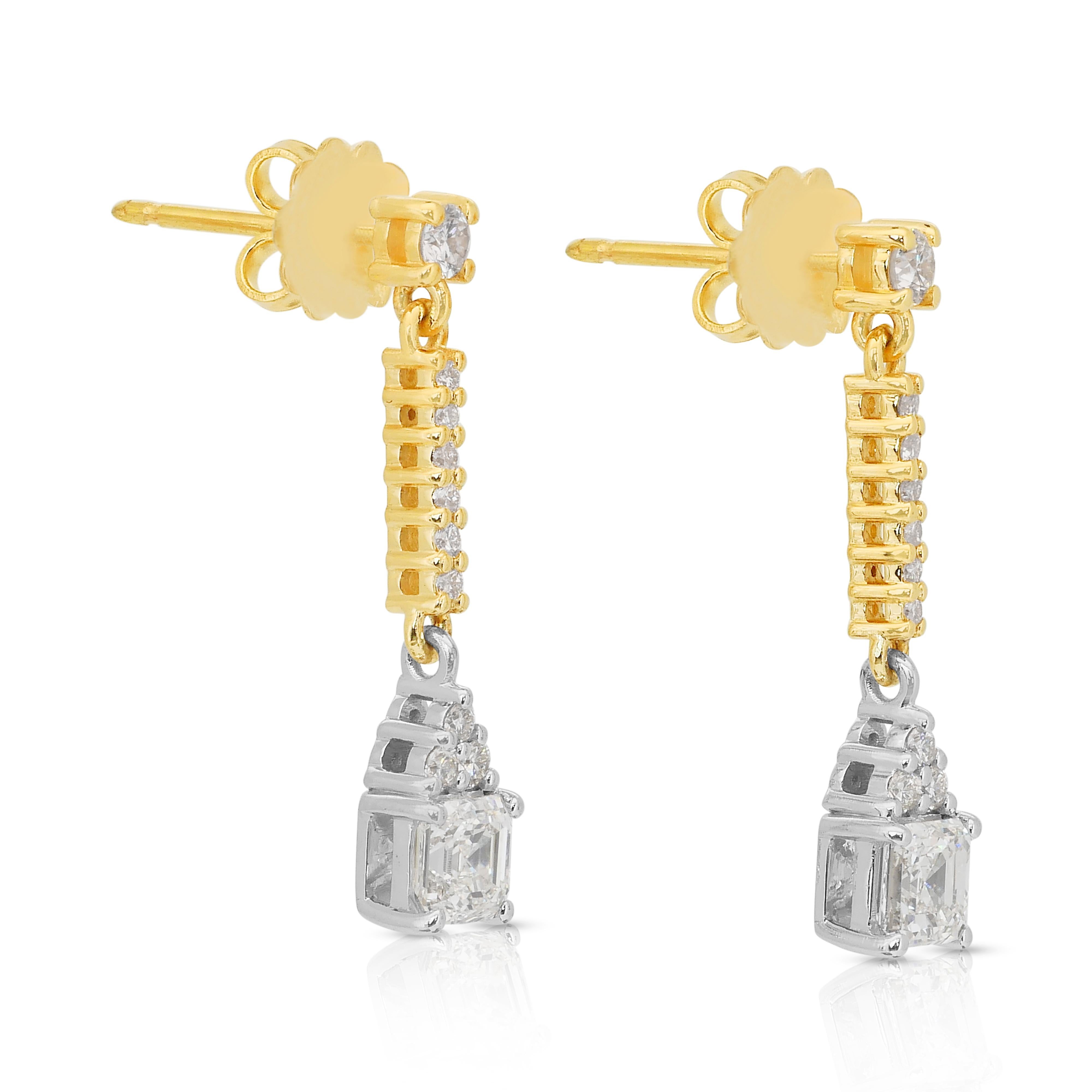 Pendants d'oreilles luxueux en or blanc et jaune 18 carats et 2,16 carats de diamants Pour femmes en vente