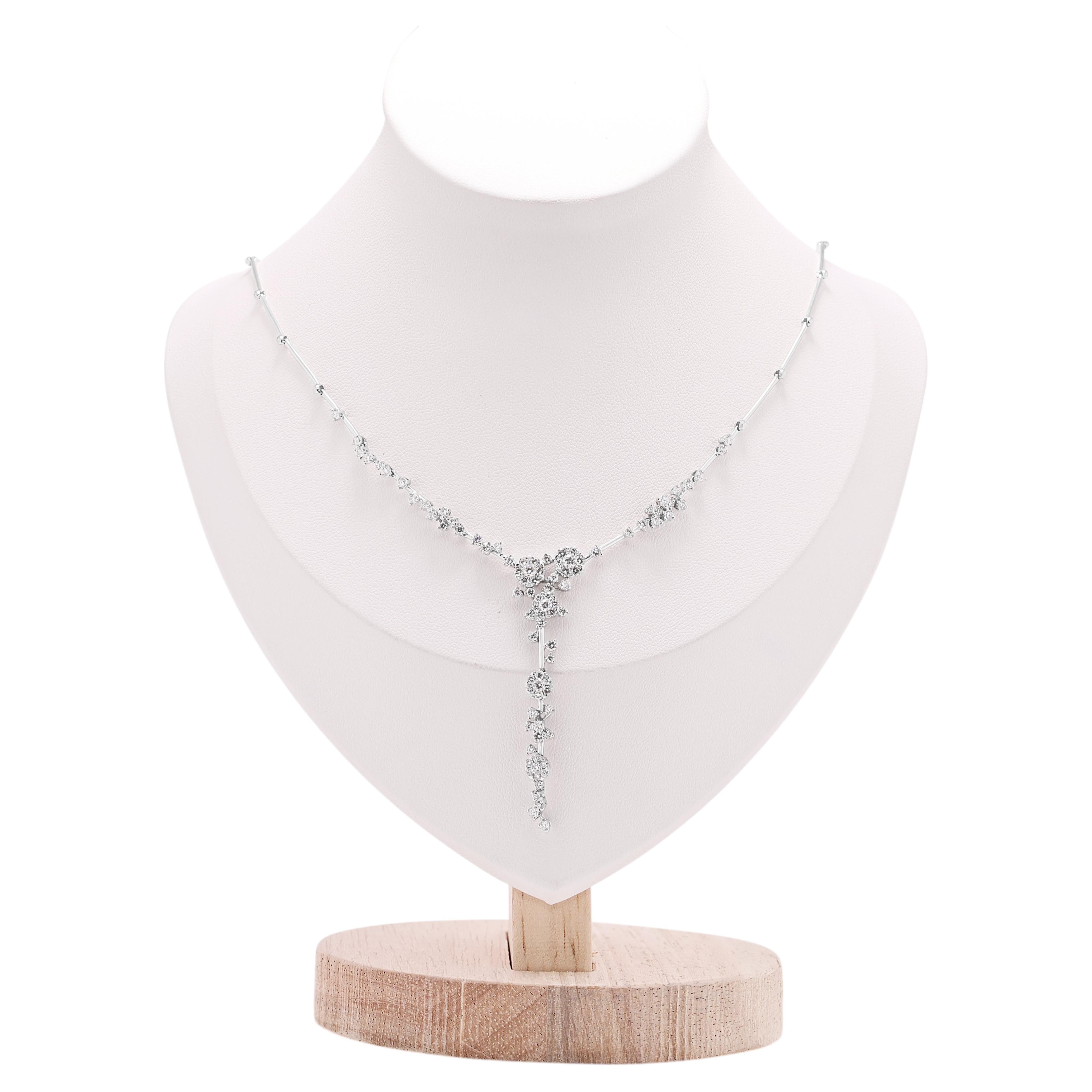 Lussuosa collana a goccia con diamanti naturali da 2,28 carati in oro bianco 14K